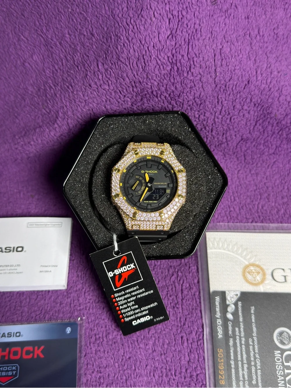 Casio G-Shock Black Dial Gold Crystal Bezel Men's Watch